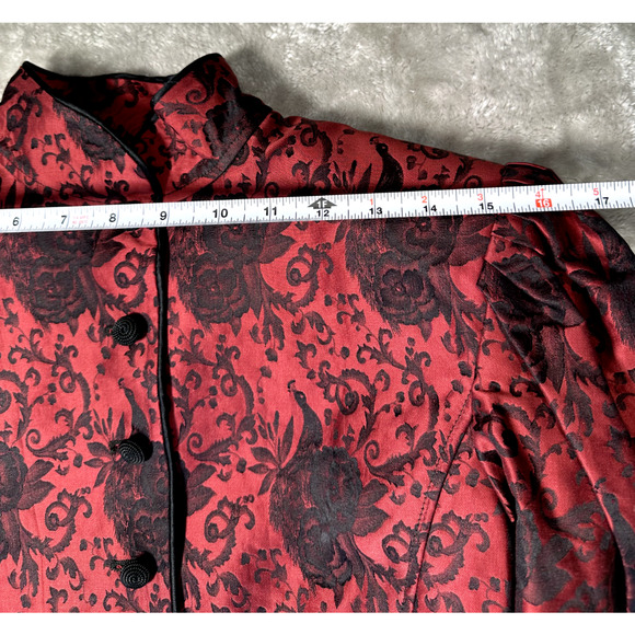 Vintage Ungaro Parallele Brocade Red Black Floral Peplum Jacket Victorian Size 8 - Picture 4 of 8